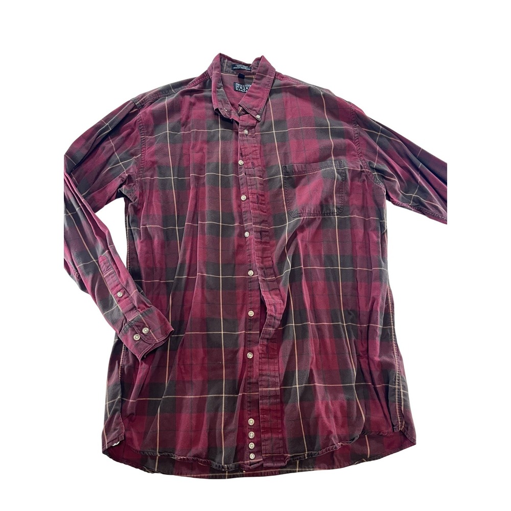 Windsor Shirt Company Mens 17 36/37‎ Tall Plaid Button Down Fridaywear Burgundy